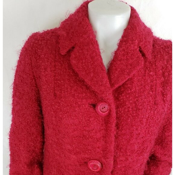 Vintage Jack Bloom Mohair Wool Boucle Coat Womens S Red Nubby Bracelet Sleeve - Picture 3 of 12